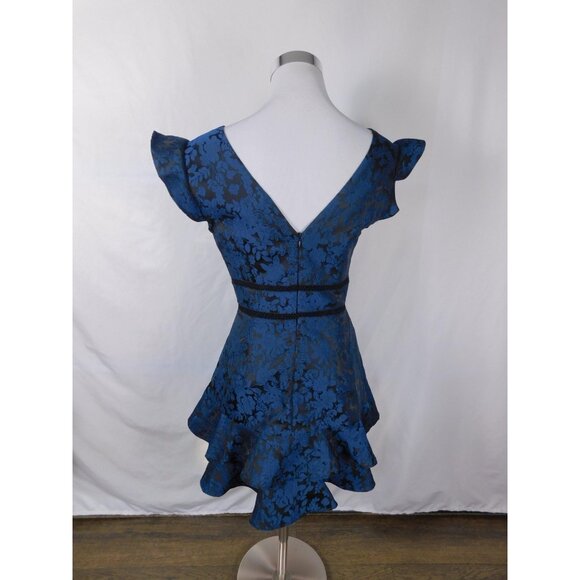 Floral Ruffle Top Womens Small Jacquard Fit Flare Button V Neck Blouse - Picture 7 of 12